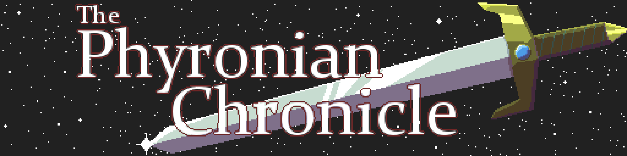 Phyronian chronicle pixel art logo by phonoforest sword and stars
