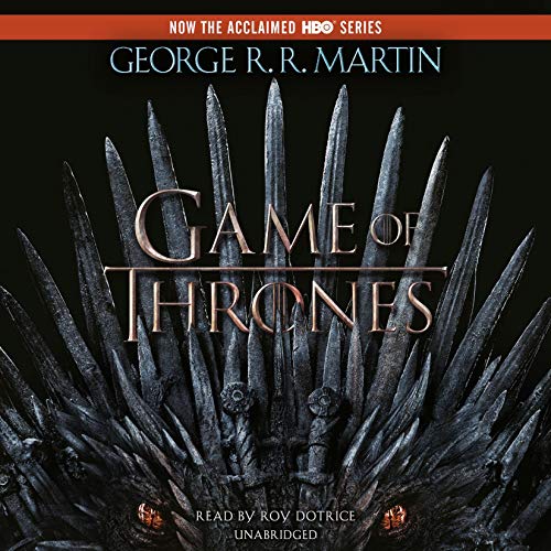 Game of thrones audible cover roy dotrice unabridged george rr martin dragon iron swords