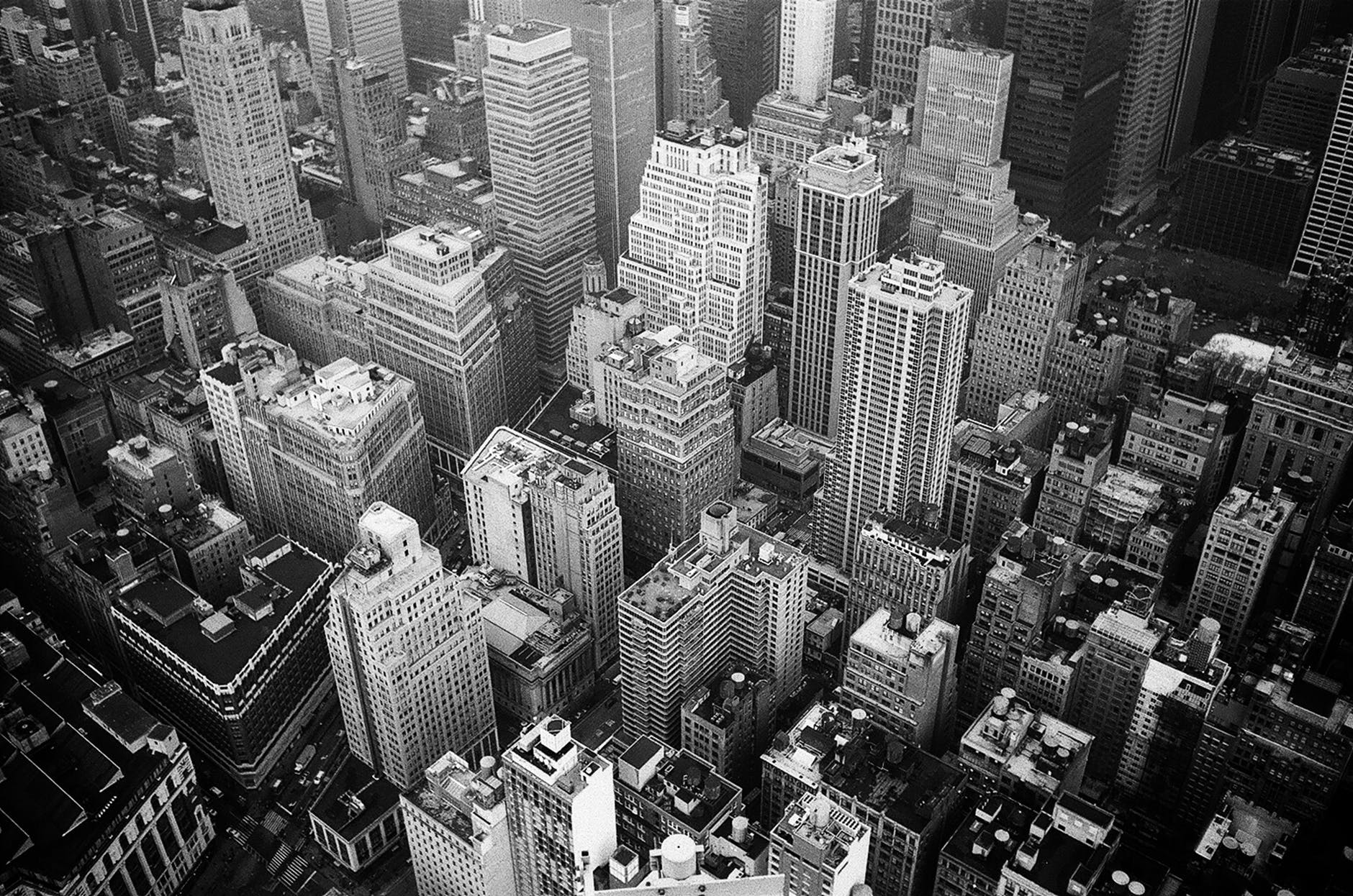 New york city seen from above skyline black and white
